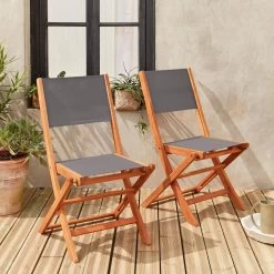 Chaise De Jardin Pliable Bois (lot De 2) Couleur : Anthracite / Anthracite