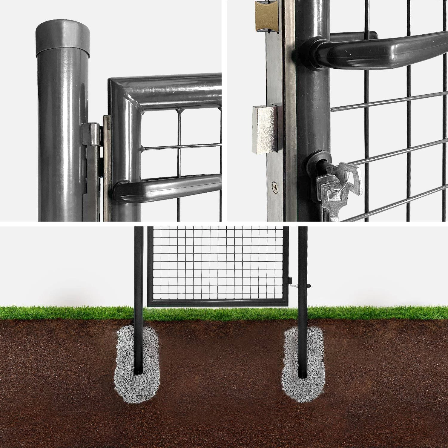 Portillon De Jardin En Métal Avec Serrure Et Poignée, 150x100cm. Couleur : Anthracite 2 Portillon De Jardin En Métal Avec Serrure Et Poignée, 150x100cm. Couleur : Anthracite – Image 2