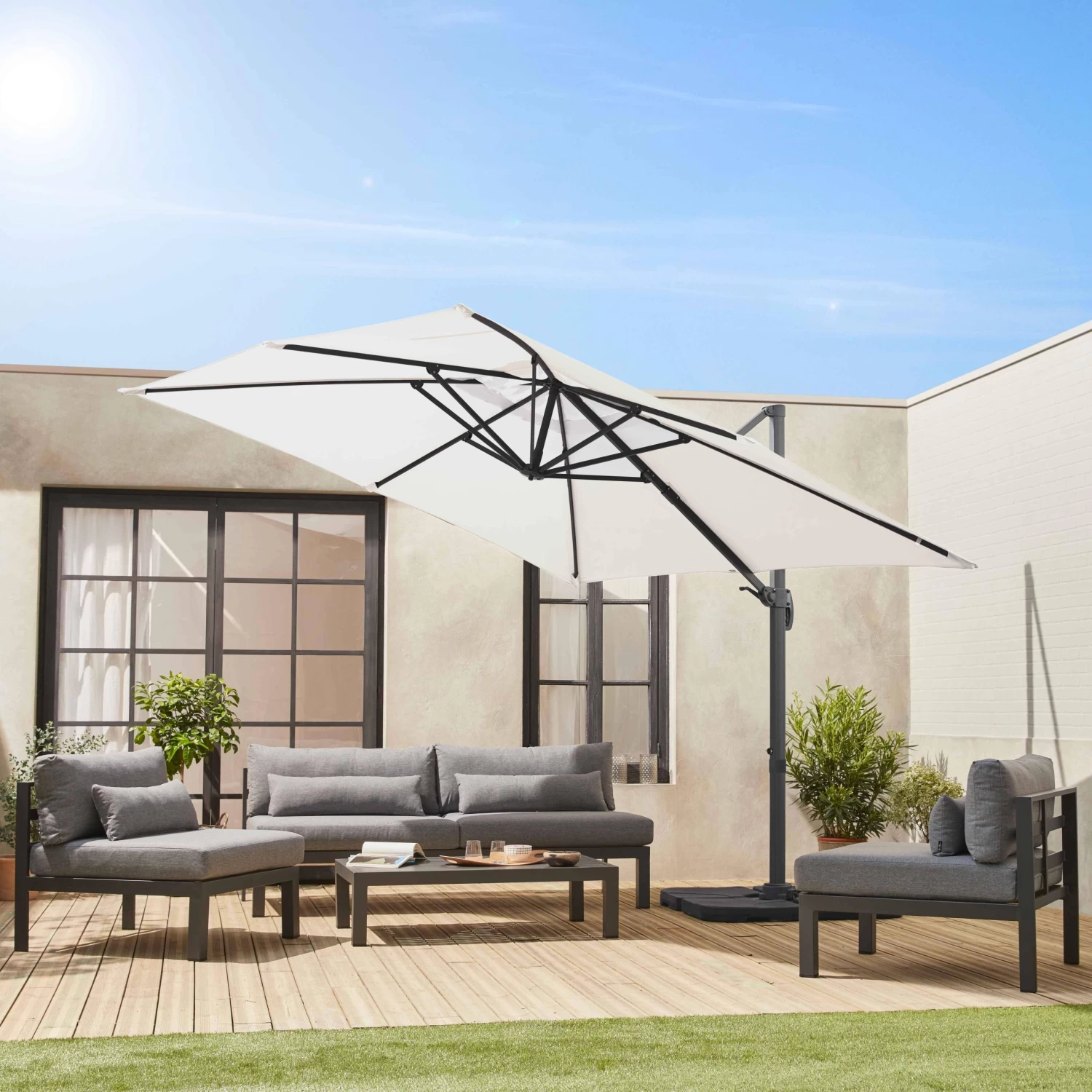 Parasol Déporté Carré 3x3m Couleur : Ecru 2 Parasol Déporté Carré 3x3m Couleur : Ecru – Image 2