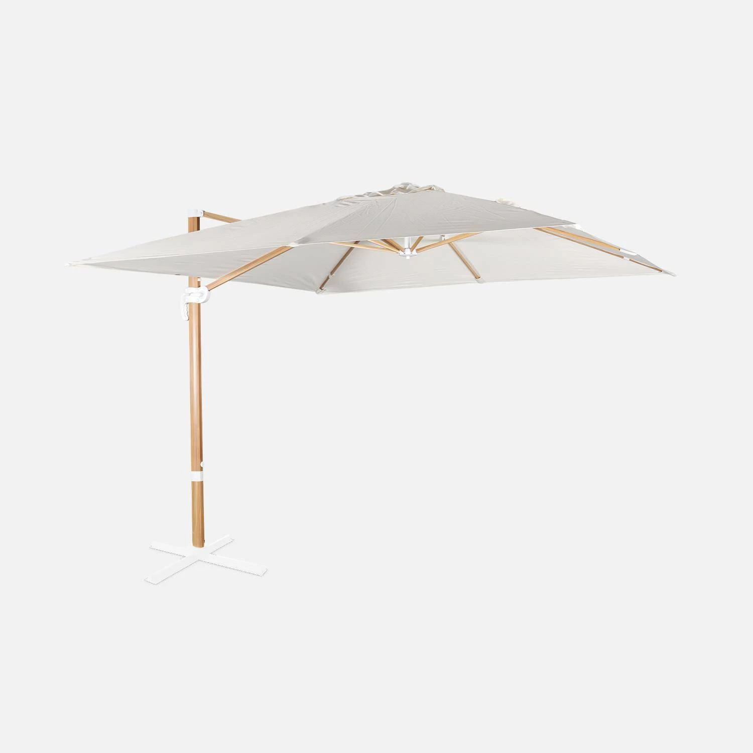 Parasol Déporté Carré 3x3m, Mât Effet Bois Couleur : Ecru 3 Parasol Déporté Carré 3x3m, Mât Effet Bois Couleur : Ecru – Image 3