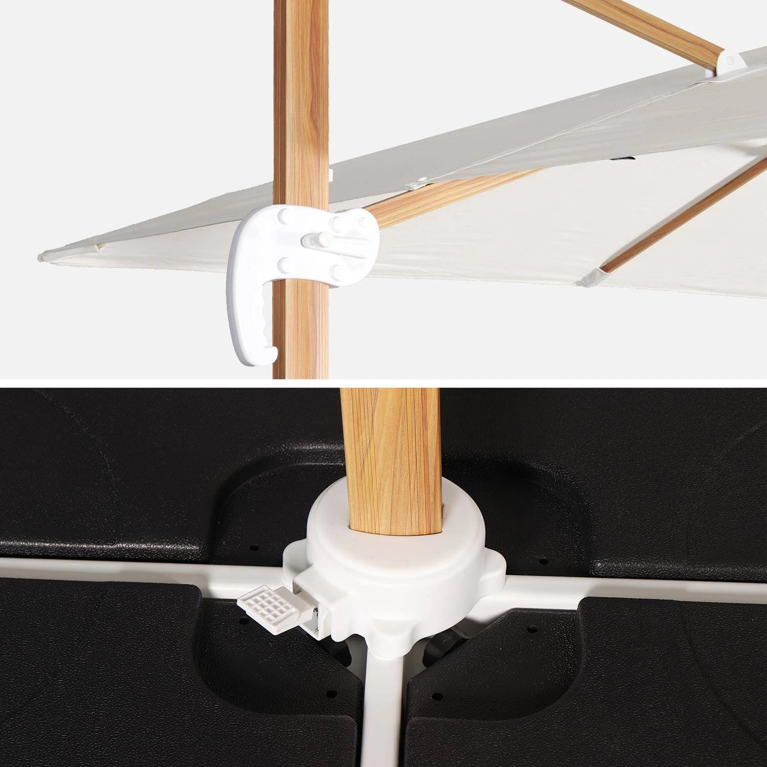 Parasol Déporté Carré 3x3m, Mât Effet Bois Couleur : Ecru 6 Parasol Déporté Carré 3x3m, Mât Effet Bois Couleur : Ecru – Image 6