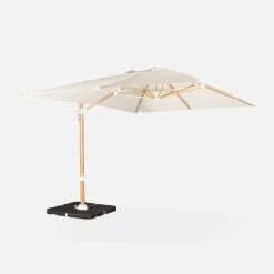 Parasol Déporté Rectangulaire 3x4m, Mât Effet Bois + Dalles à Lester 50x50cm Couleur : Ecru