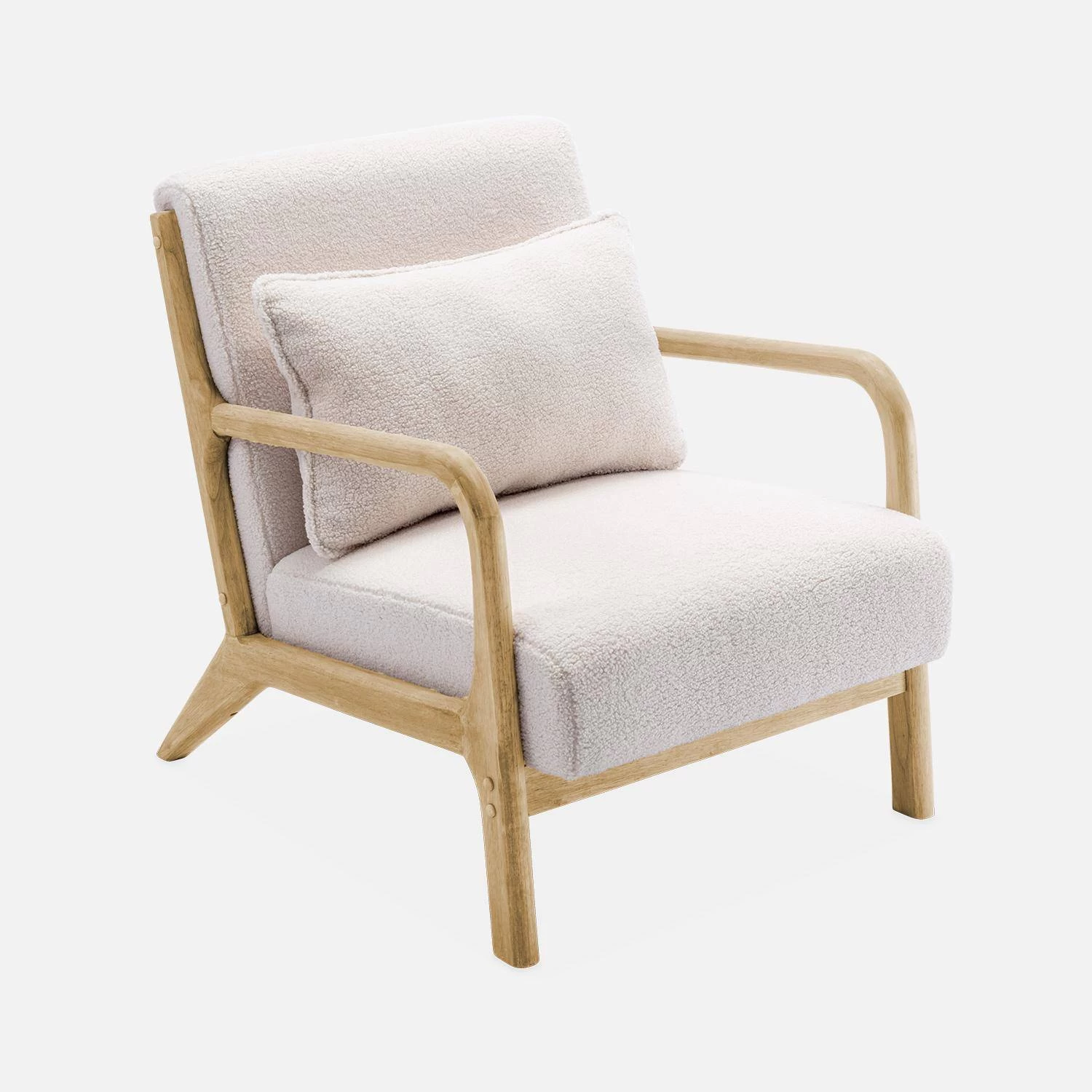 Fauteuil Scandinave En Bois Et Tissu Bouclette 4 Fauteuil Scandinave En Bois Et Tissu Bouclette – Image 4