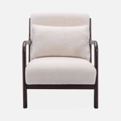 Fauteuil Scandinave Bouclette Et Bois D'hévéa Teinté Wengé -Sweeek iacscadwlboucl 6be9db3206154cea8e7342457628dd3c