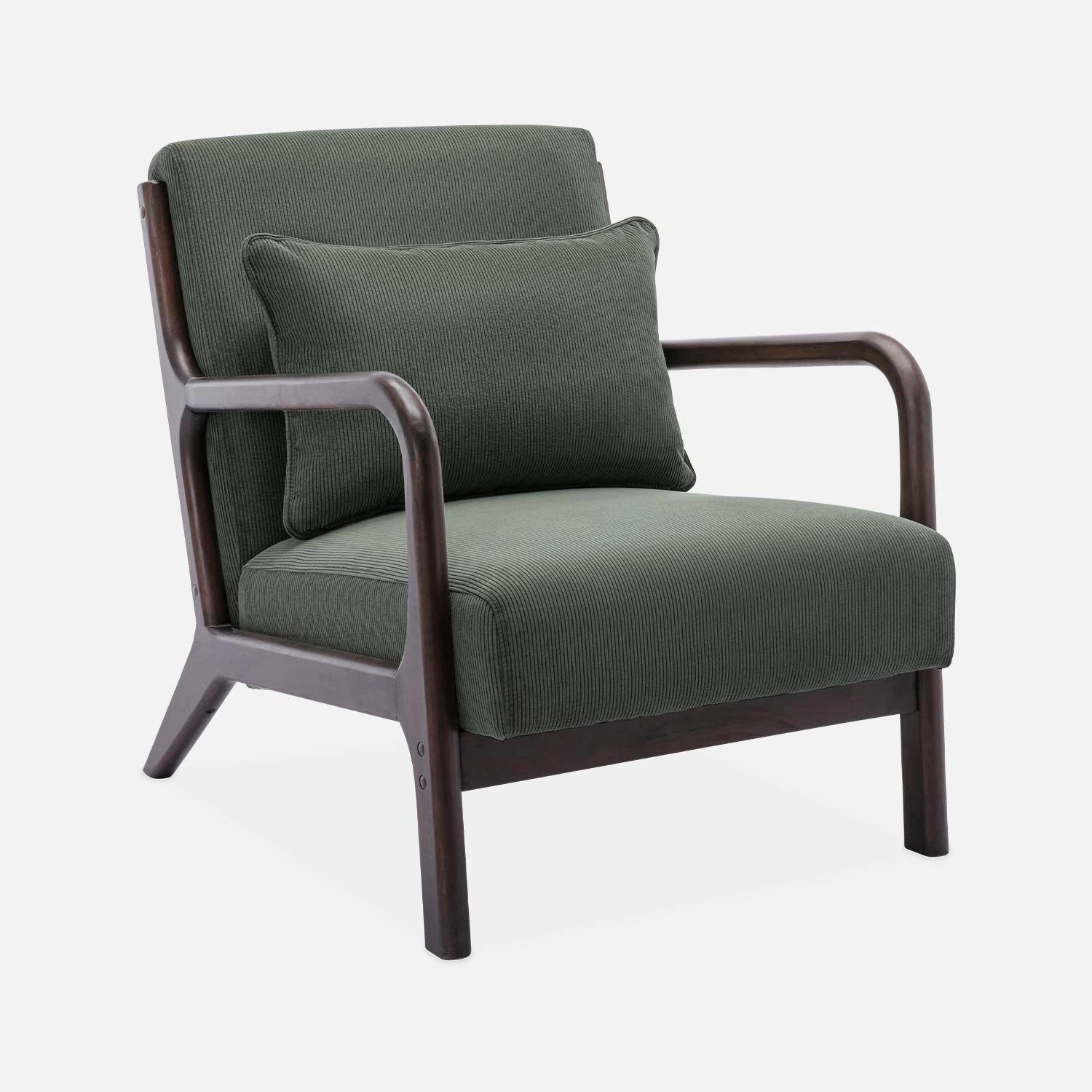 Fauteuil Scandinave Velours Côtelé Et Bois D'hévéa Wengé 3 Fauteuil Scandinave Velours Côtelé Et Bois D'hévéa Wengé – Image 3