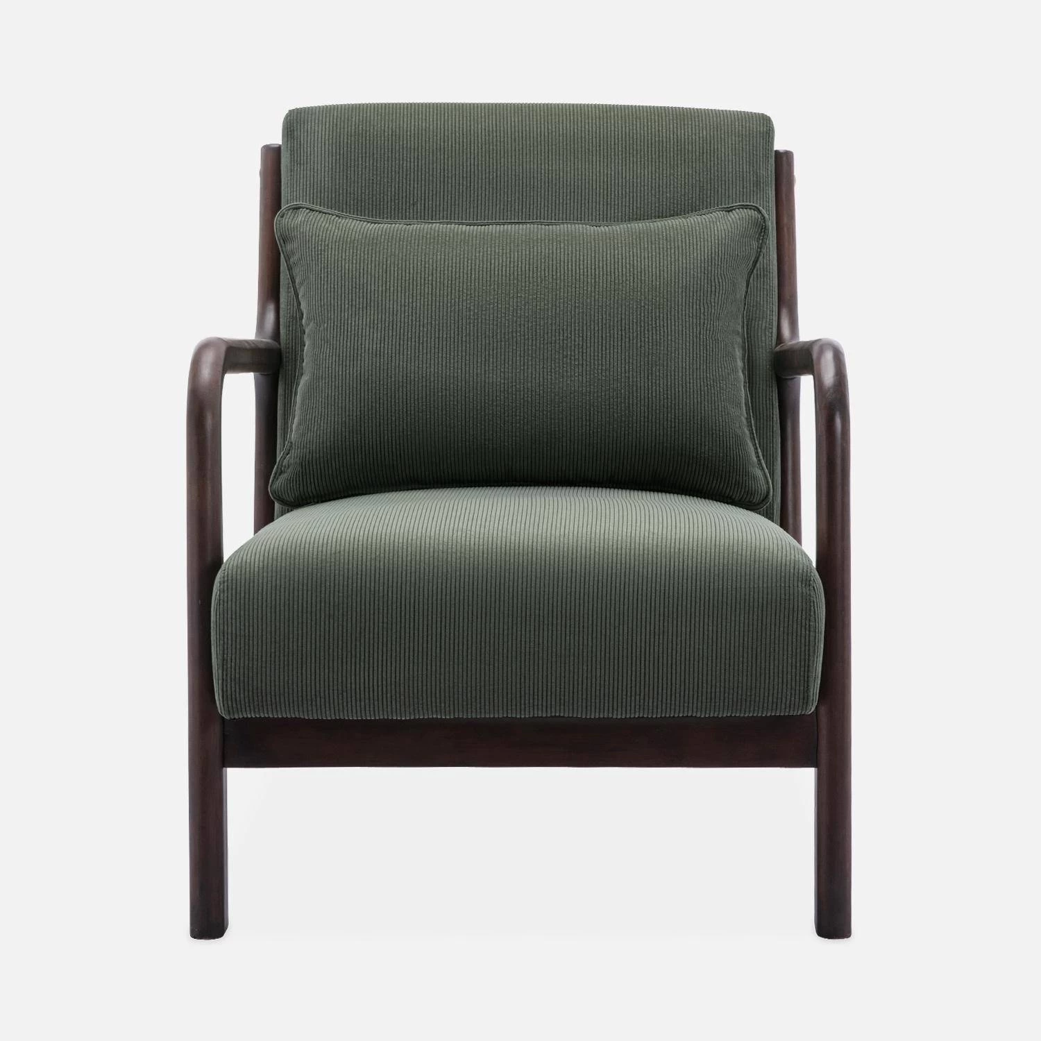 Fauteuil Scandinave Velours Côtelé Et Bois D'hévéa Wengé 4 Fauteuil Scandinave Velours Côtelé Et Bois D'hévéa Wengé – Image 4