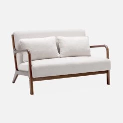 Banquette Scandinave 2 Places En Bois D'hévéa Noyer Clair Et Tissu Bouclette -Sweeek iacscalwl2boucl cfe3db2a337ae81f5e827682c87205bf
