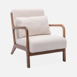 Fauteuil Scandinave Bouclettes Et Bois D'hévéa Teinté Noyer Clair -Sweeek iacscalwlboucl c50a904ee9c1153015436031222f4a94