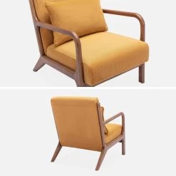 Fauteuil Scandinave Velours Côtelé Et Bois D'hévéa Noyer Clair -Sweeek iacscalwlcrocr aae12e0f21795ee0bdd23c11d29bda47