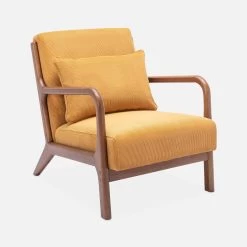 Fauteuil Scandinave Velours Côtelé Et Bois D'hévéa Noyer Clair -Sweeek iacscalwlcrocr f6be4841cab1e7f95275adb2d30f8f0d