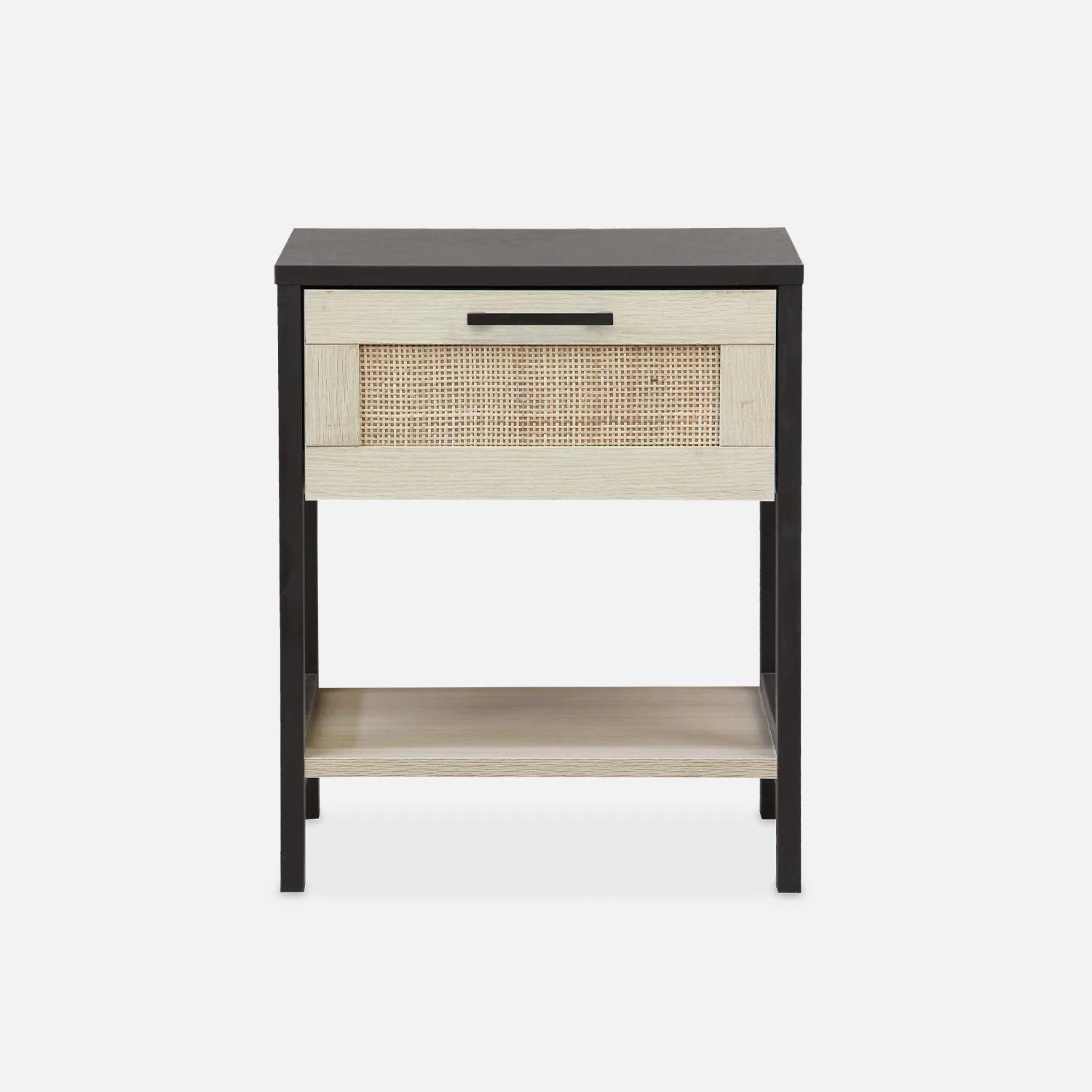 Table De Chevet Scandinave Effet Bois Et Cannage (lot De 2) 3 Table De Chevet Scandinave Effet Bois Et Cannage (lot De 2) – Image 3