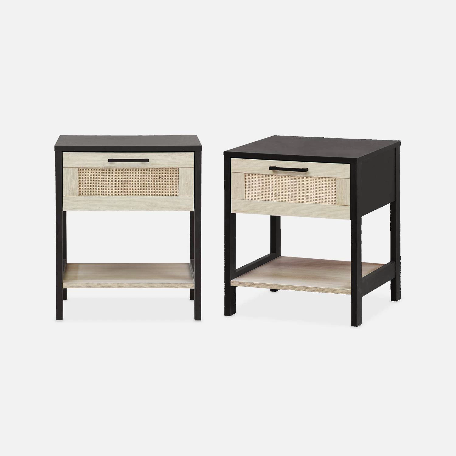 Table De Chevet Scandinave Effet Bois Et Cannage (lot De 2) 2 Table De Chevet Scandinave Effet Bois Et Cannage (lot De 2) – Image 2