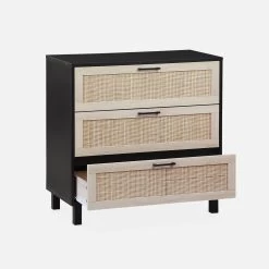 Commode Scandinave Bois Et Cannage 3 Tiroirs -Sweeek ibcanchest3d 5a01ca3299e4c485820988bfe3c527a8