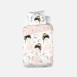 Parure De Lit Réversible 1 Place Imprimé Princesse Et Oiseaux En Polycoton -Sweeek ibedpol140dia 76a49a3c98de5f4b57561fac31a1914c