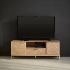Meuble TV Décor Chevrons Effet Bois 120cm