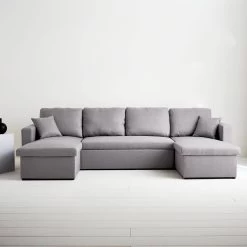 Canapé Panoramique Convertible 4 Places Tissu Couleur : Gris Clair
