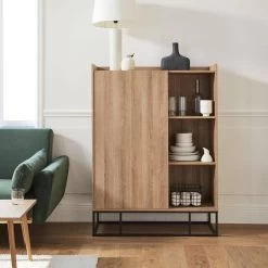 Vaisselier Métal Et Effet Bois 1 Porte