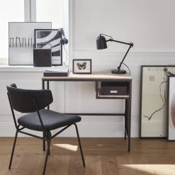 Bureau Métal Et Effet Bois Avec Casier De Rangement