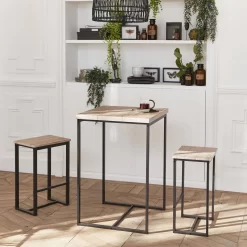 Set Table Haute Avec 2 Tabourets De Bar Couleur : Noir