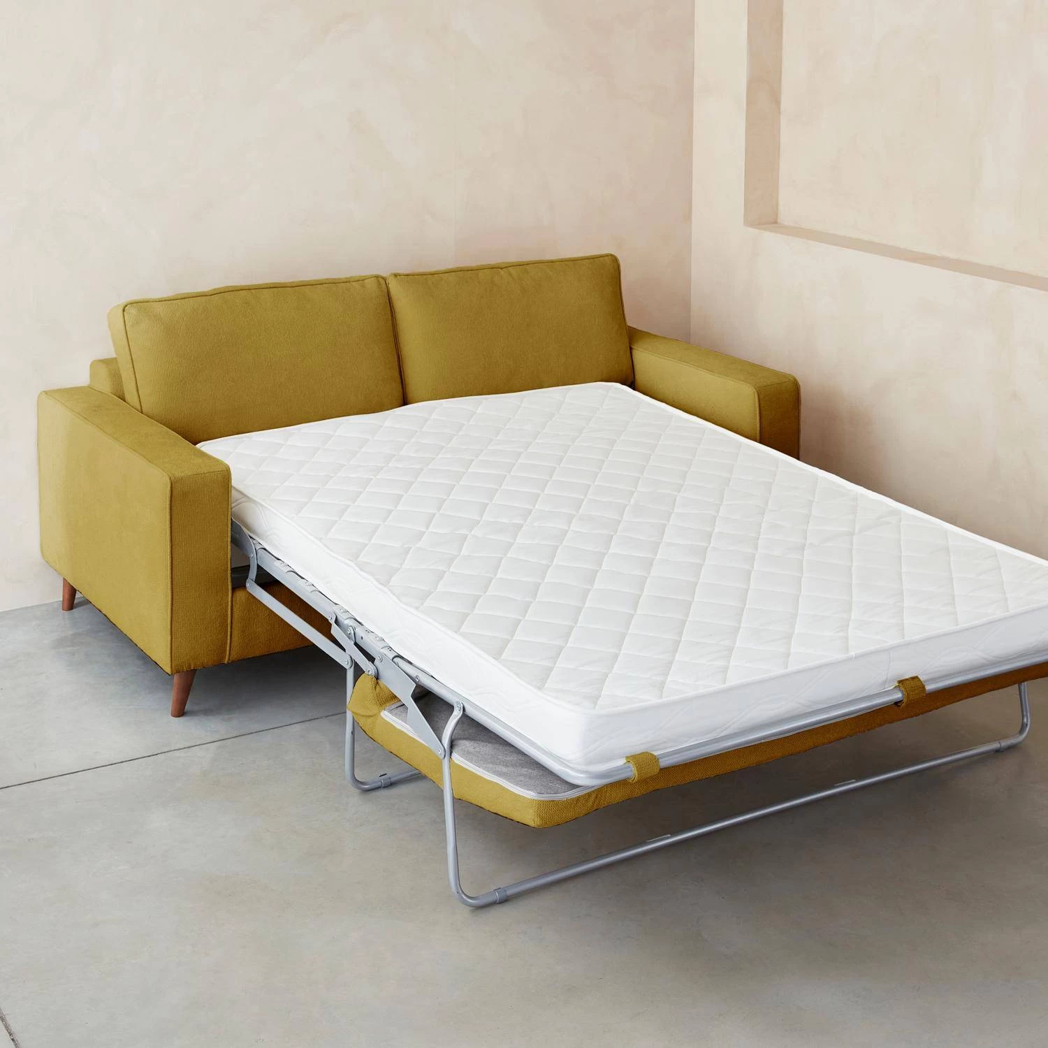 Canapé Lit Convertible 3 Places Avec Matelas 12cm - Fabriqué En France Couleur : Moutarde 5 Canapé Lit Convertible 3 Places Avec Matelas 12cm - Fabriqué En France Couleur : Moutarde – Image 5