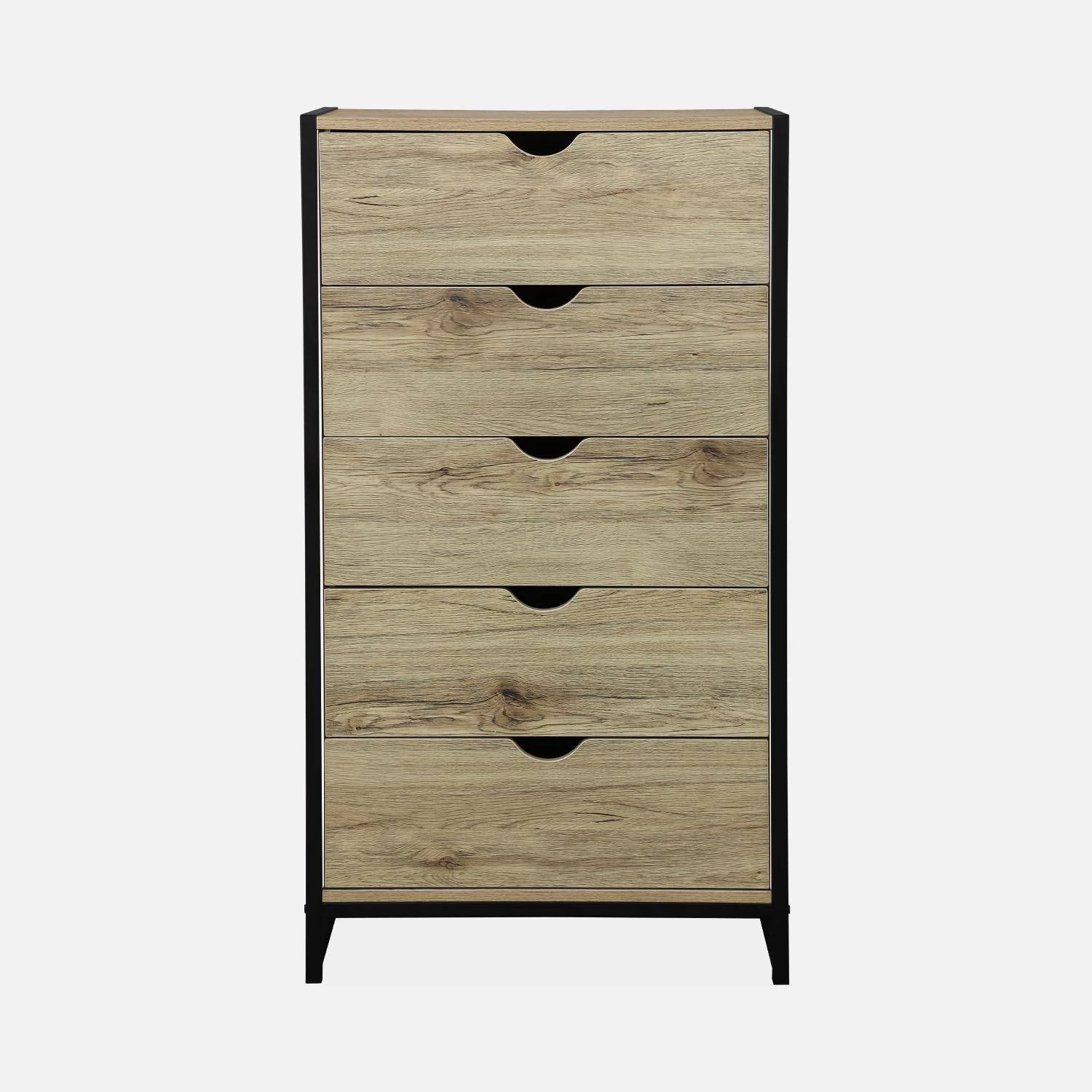 Commode Industrielle Effet Bois Et Métal 5 Tiroirs 4 Commode Industrielle Effet Bois Et Métal 5 Tiroirs – Image 4