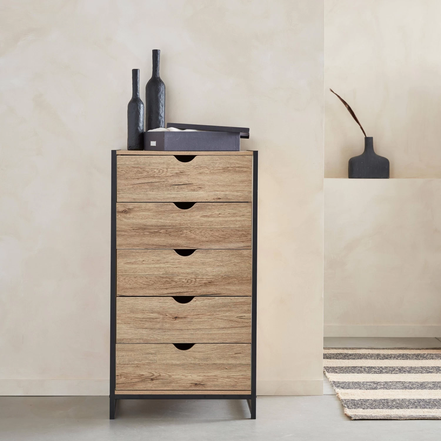 Commode Industrielle Effet Bois Et Métal 5 Tiroirs 1 Commode Industrielle Effet Bois Et Métal 5 Tiroirs