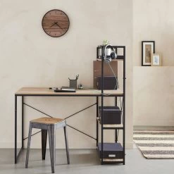 Bureau Bibliothèque Effet Bois Avec étagères