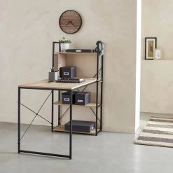 Bureau Bibliothèque Effet Bois Avec étagères -Sweeek ilfdesk113bn eafa96b6a719cdd15dd8e8a146b9661c