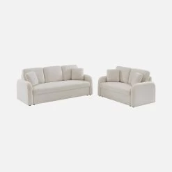 Canapé 2 Places Bouclettes Blanches, Lignes Arrondies -Sweeek imlsofa2boucl fe22f50bd43aeef5206ad0d537478a4f
