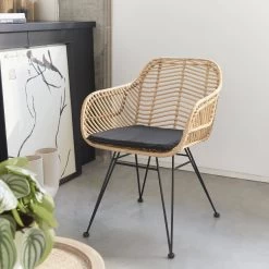 Fauteuil En Rotin Naturel Et Métal Couleur : Noir