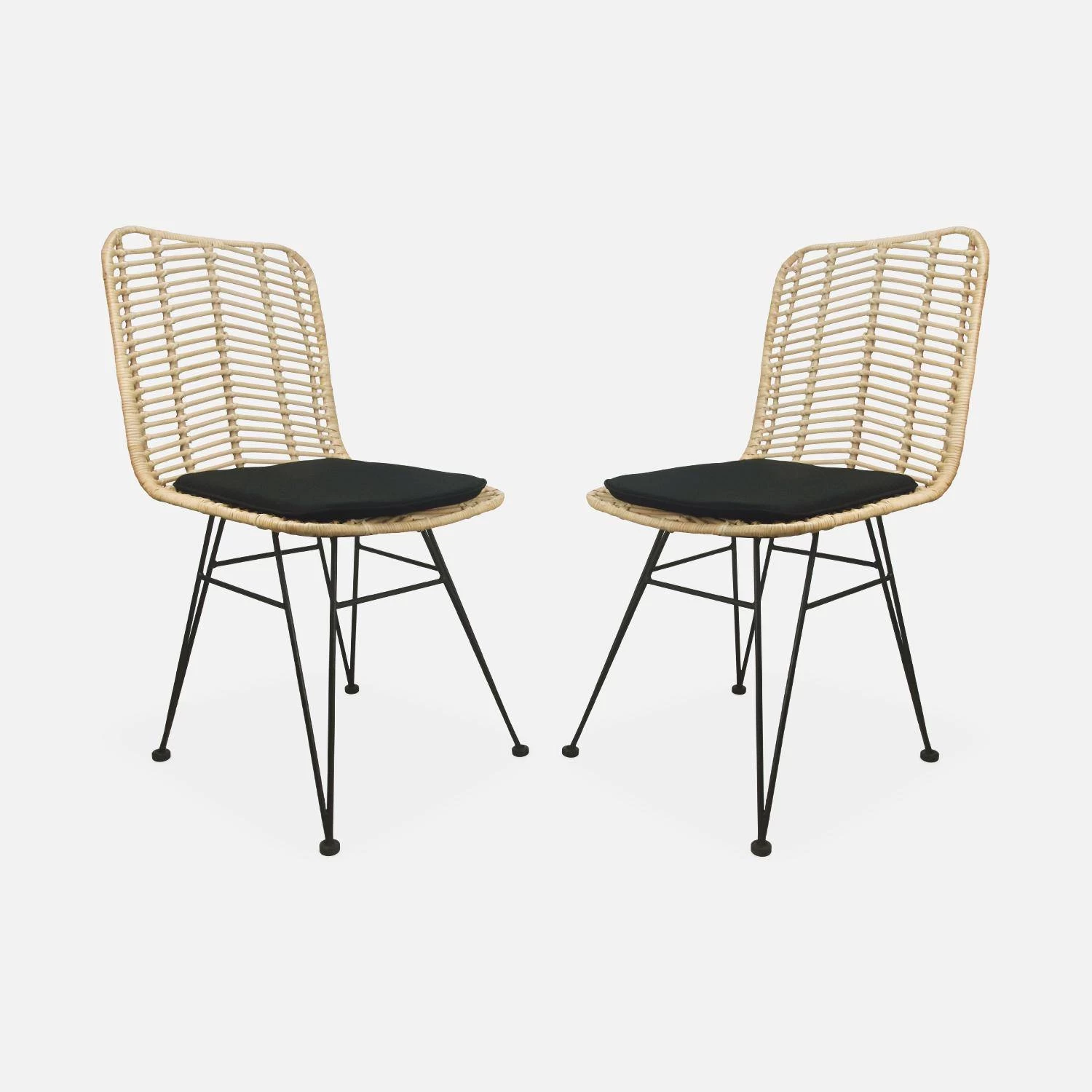 Chaise Métal Et Rotin Naturel (lot De 2) Couleur : Noir 4 Chaise Métal Et Rotin Naturel (lot De 2) Couleur : Noir – Image 4