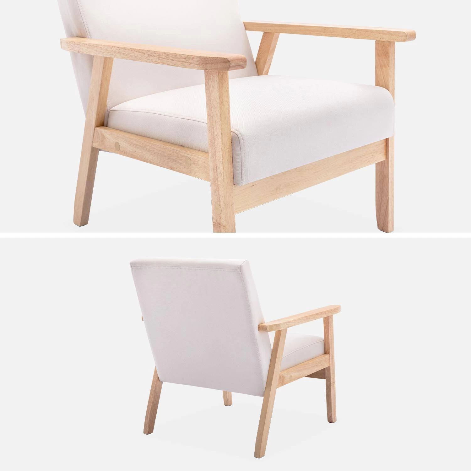 Fauteuil Scandinave Bois Et Tissu Couleur : Crème 5 Fauteuil Scandinave Bois Et Tissu Couleur : Crème – Image 5