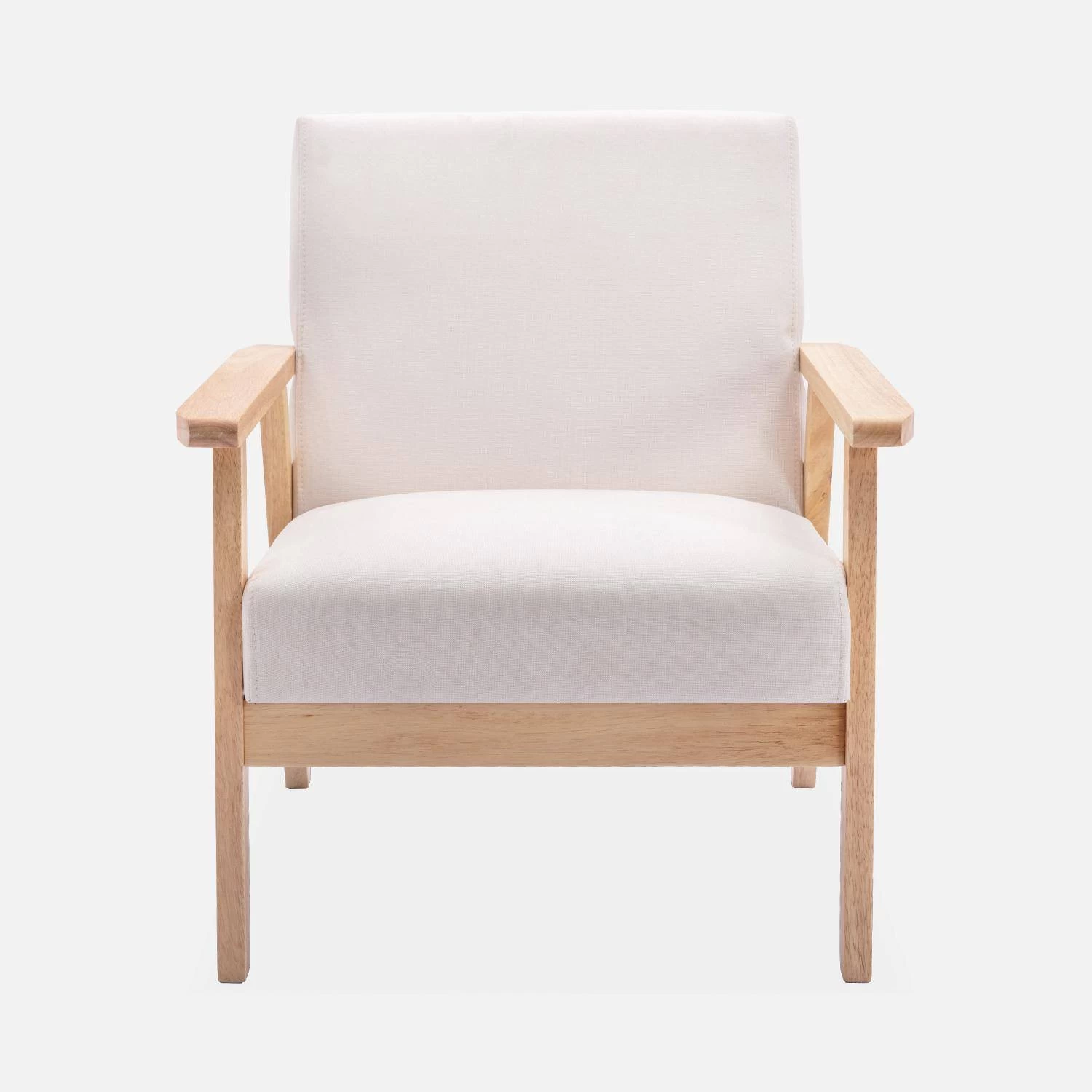 Fauteuil Scandinave Bois Et Tissu Couleur : Crème 4 Fauteuil Scandinave Bois Et Tissu Couleur : Crème – Image 4