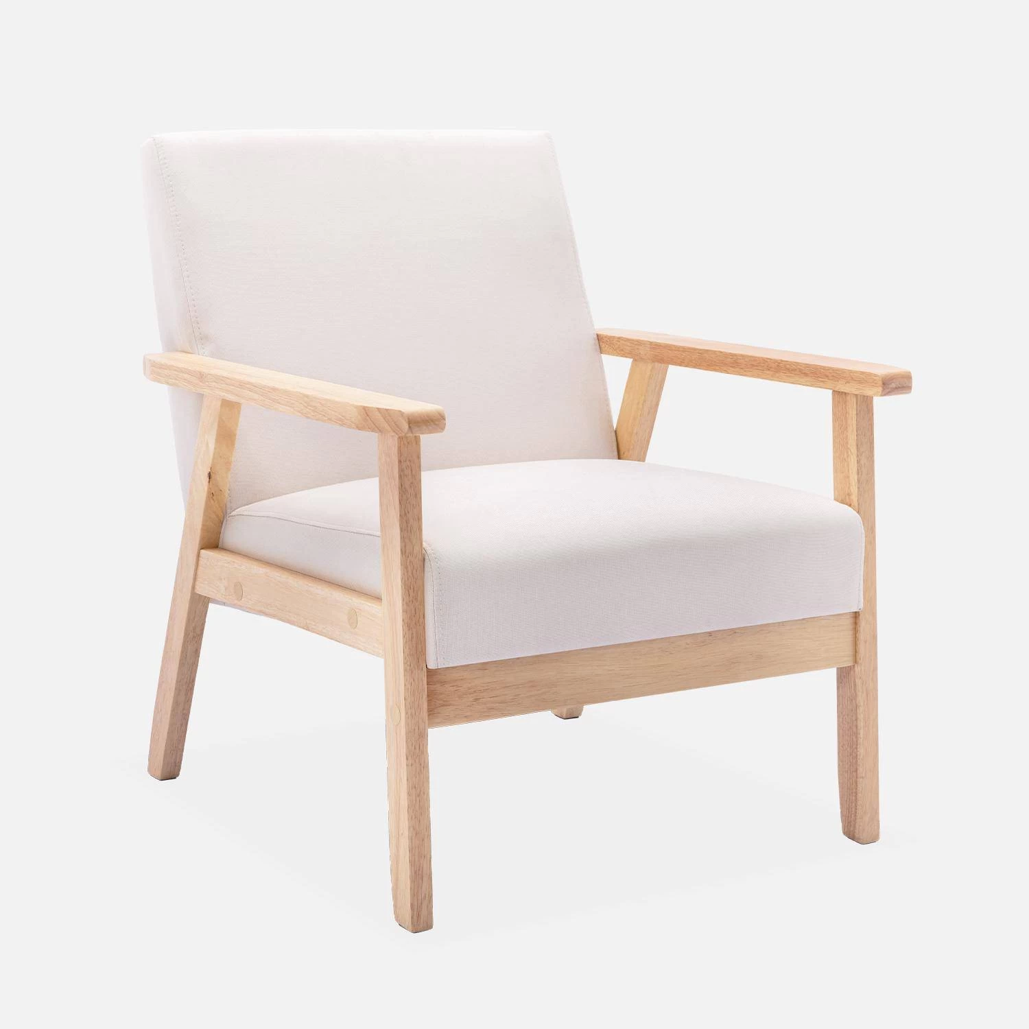 Fauteuil Scandinave Bois Et Tissu Couleur : Crème 3 Fauteuil Scandinave Bois Et Tissu Couleur : Crème – Image 3