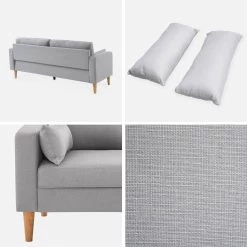 Canapé 3 Places Tissu, Pieds Bois Couleur : Gris Clair -Sweeek isof3lgy c3984bd373ec6526316959c569e4c617