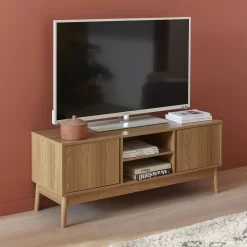 Meuble TV Effet Bois 2 Portes 120 Cm
