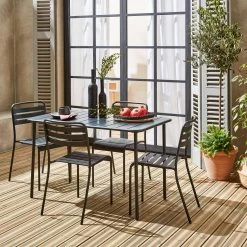 Table De Jardin Métal, 4 Chaises Couleur : Anthracite