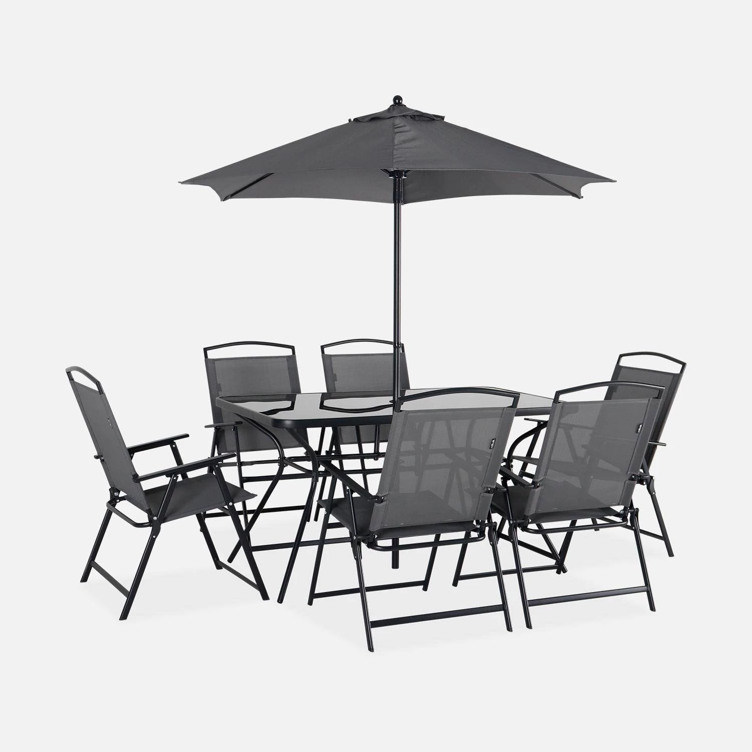 Table De Jardin Acier, 6 Fauteuils Et 1 Parasol 3 Table De Jardin Acier, 6 Fauteuils Et 1 Parasol – Image 3
