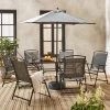 Table De Jardin Acier, 6 Fauteuils Et 1 Parasol