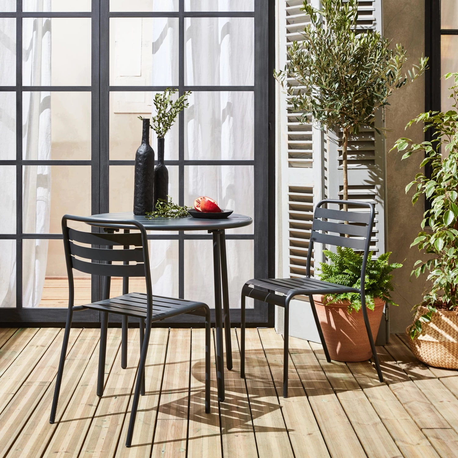 Table De Jardin Métal 2 Chaises Couleur : Anthracite 2 Table De Jardin Métal 2 Chaises Couleur : Anthracite – Image 2