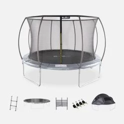 Trampoline 370cm Filet Intérieur Avec Pack D'accessoires + Tente De Camping
