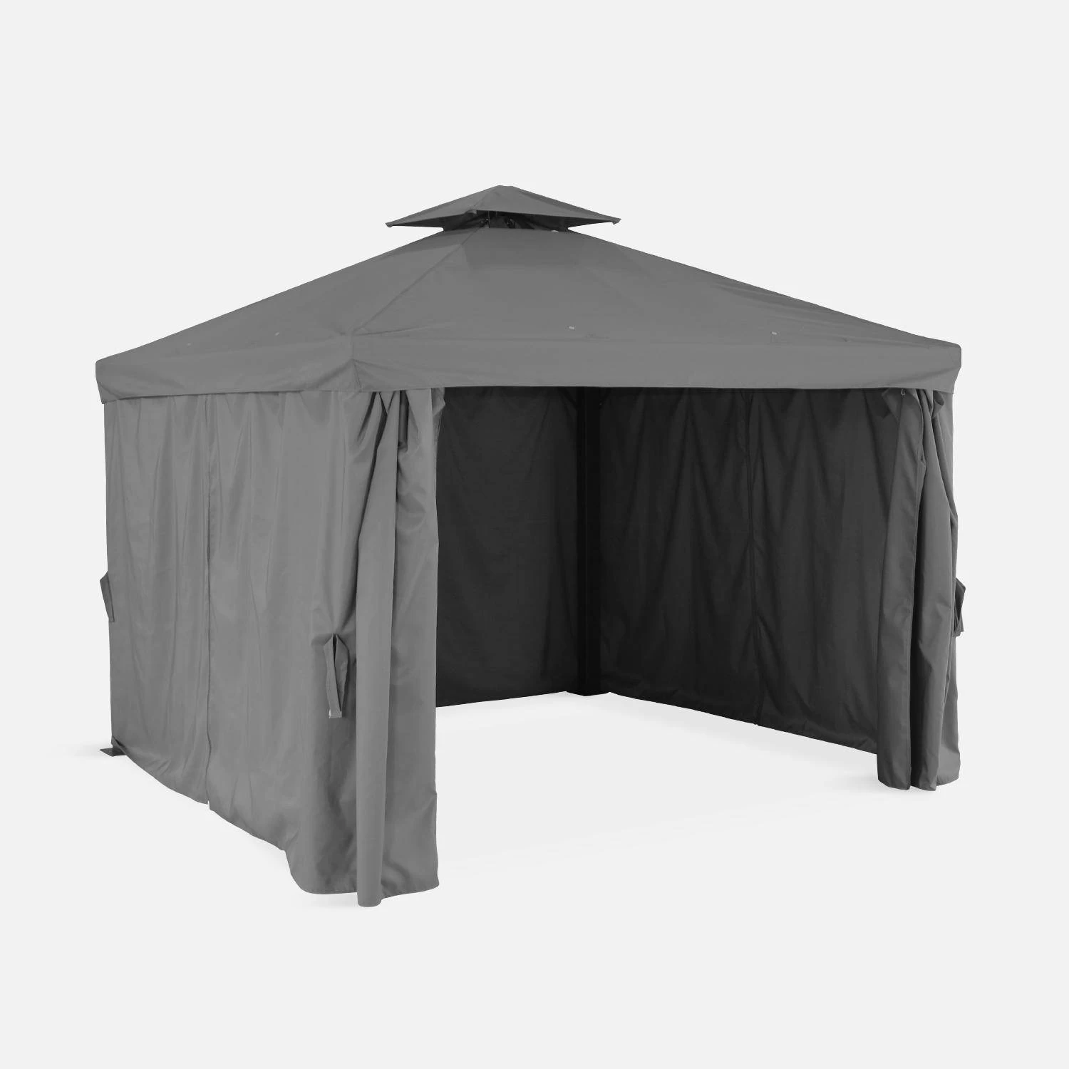 Pergola Aluminium 3x3 M Avec Rideaux Couleur : Gris 2 Pergola Aluminium 3x3 M Avec Rideaux Couleur : Gris – Image 2