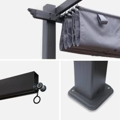 Pergola, Aluminium, 3x3m, Toile Coulissante Couleur : Gris -Sweeek pgakd3x3gy 7cd548a3e039f3499f2110aa0c2364b5