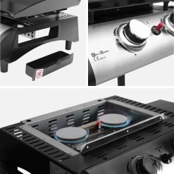 Plancha Gaz 2 Brûleurs Inox 5kW Avec Chariot -Sweeek ph1002trolley deee851e3483b9886c04c9fc9945e3fd