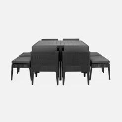 Table De Jardin Encastrable Imitation Rotin, 8 Chaises -Sweeek plk120r8bkgy 162da74be3b59d3d339035efe9de2050