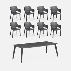 Table De Jardin Résine + 8 Chaises Empilables Couleur : Graphite