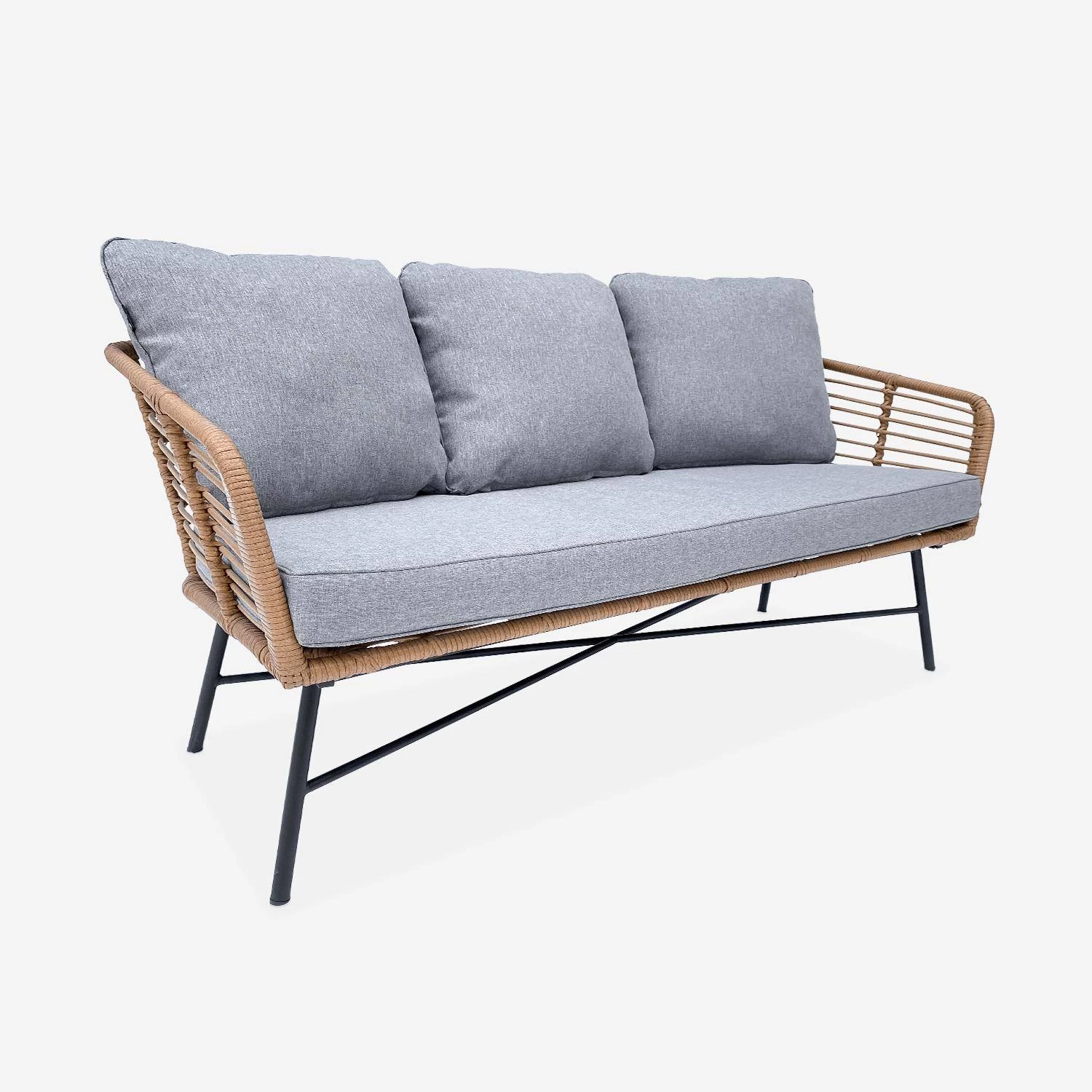 Salon De Jardin Bas Résine Tressée Effet Rotin 5 Places Couleur : Bois / Gris Chiné 3 Salon De Jardin Bas Résine Tressée Effet Rotin 5 Places Couleur : Bois / Gris Chiné – Image 3