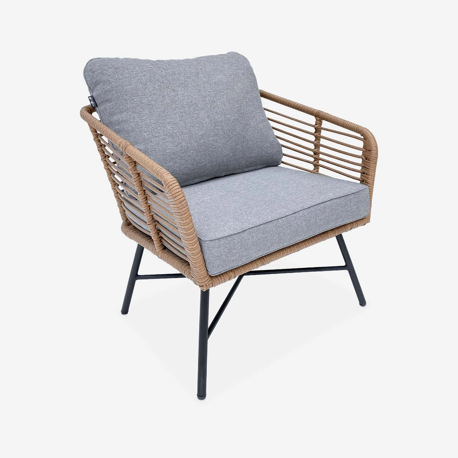 Salon De Jardin Bas Résine Tressée Effet Rotin 5 Places Couleur : Bois / Gris Chiné 4 Salon De Jardin Bas Résine Tressée Effet Rotin 5 Places Couleur : Bois / Gris Chiné – Image 4