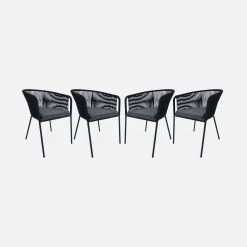 Fauteuil De Jardin Corde Et Acier Galvanisé (lot De 4) Couleur : Noir / Gris -Sweeek ropearmx4bk 03e64dd42ee3ae6666977377bc21e636