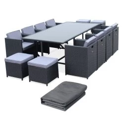 Table De Jardin Vasto 12 Et Sa Housse Couleur : Noir / Gris